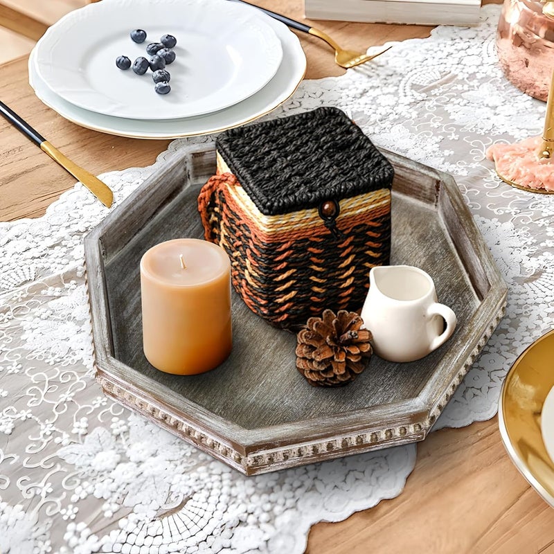 CEDARLUX Wooden Decorative Tray, Small Serving Tray with Wood Bead, Farmhouse Big Tray for Ottoman, Countertop, Coffee Tabl, 13" x 13"x 1.6" (Retro Brown) - Image 4